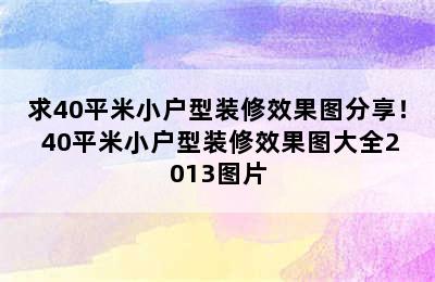 求40平米小户型装修效果图分享！ 40平米小户型装修效果图大全2013图片